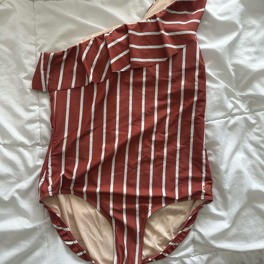 Albion Red and White Striped Swimwear